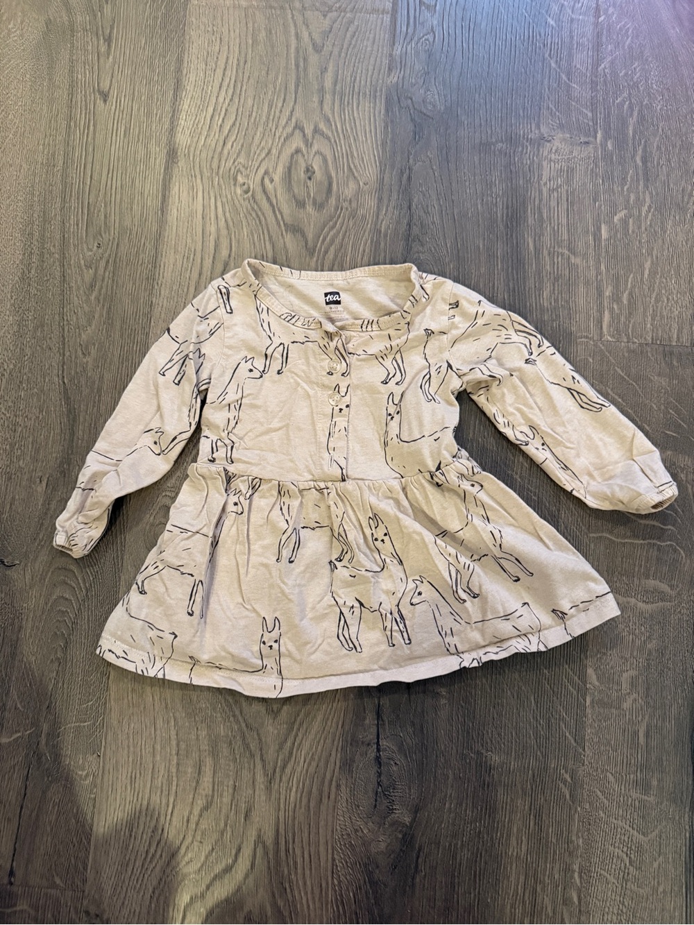 Tea Collective Beige Long Sleeve Baby Dress with lamas Print